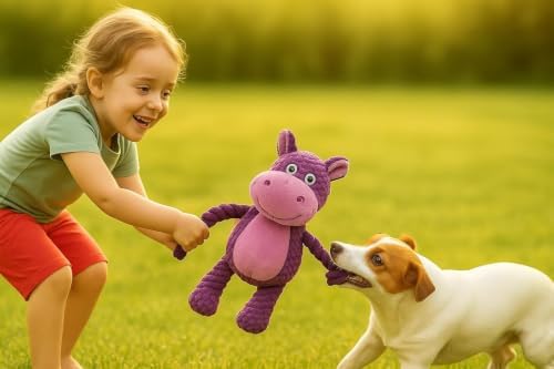 Plush Hippo Dog Toy with Squeaker and Crinkle Paper for Puppies - Image 3
