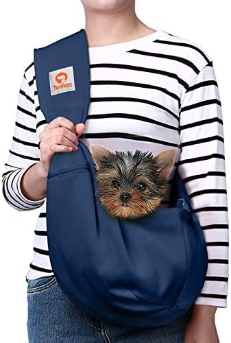 Tomkas Small Dog Sling Carrier - Zipper Pocket & Adjustable Strap - for 3-10 lbs Pets(Dark Blue) by TomkasFORTHELOVEOFPALS