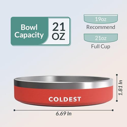 Coldest Dog Bowl - Anti Rust Metal, Non Slip, 3 Layers Insulated Stainless Steel Dog Bowls - Spill Proof & Heavy Duty - Water Bowl for Dogs, Cats & Pets, Dish Washer Safe (21 oz, Red) - Image 4