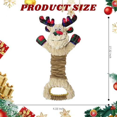 Christmas Squeaky Dog Toy-Festive Elk with Crinkle and Pull Ring - Image 3