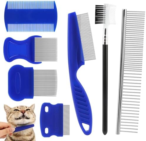 7PCS Flea Comb, Lice Comb, Double Sided Tick Removal Tool, Dematting Brush for Small, Medium & Large Pets Tainless Steel Grooming Combs, Professional Pet Grooming Kit (Blue) - Image 7