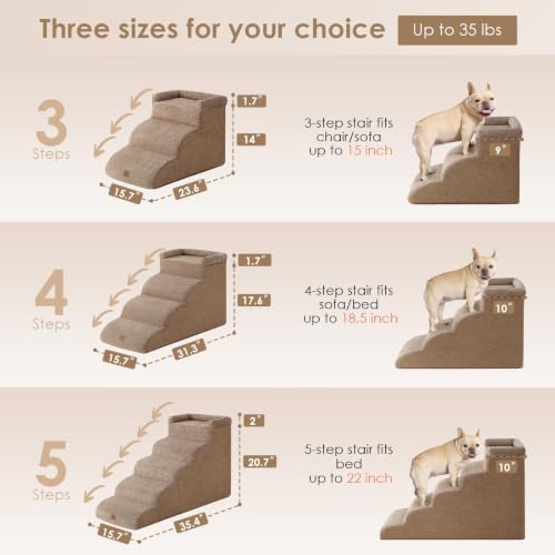 EHEYCIGA 4-Step Curved Dog Stairs for Beds 17.6" H, Camel - Image 4