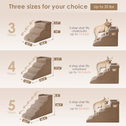 EHEYCIGA 5-Step Curved Dog Stairs for High Beds 20.7" H, Camel - Image 4