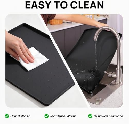 YINEYA 18" x 12" Silicone Cat Food Mat Waterproof, 0.2" Raised Edge(Black) - Image 6