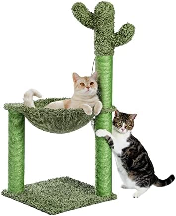 PAWZ Road Cactus Cat Scratching Post, 33" Cat Tree with Hammock & Scratch by PAWZRoad