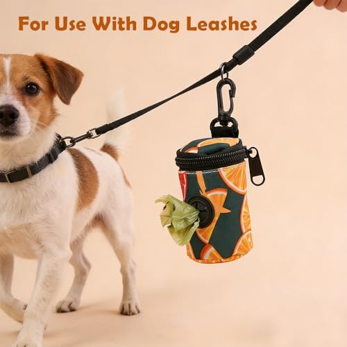 Dog Poop Bag Holder for Leash, Doggie Waste Bag Dispenser, Soft Fabric Dog Poop Bag Holder for Walking Accessories (Orange) - Image 3