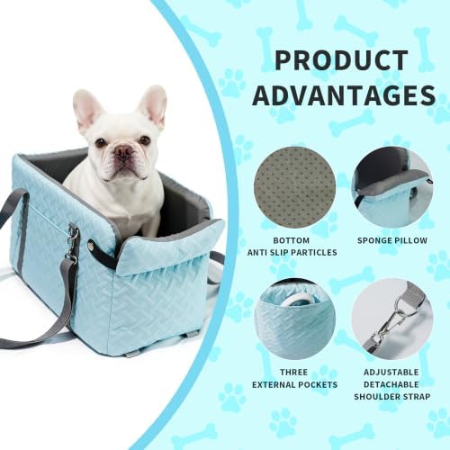 Center Console Dog Car Seat for Small Dogs Under 15 lbs, Blue - Image 6
