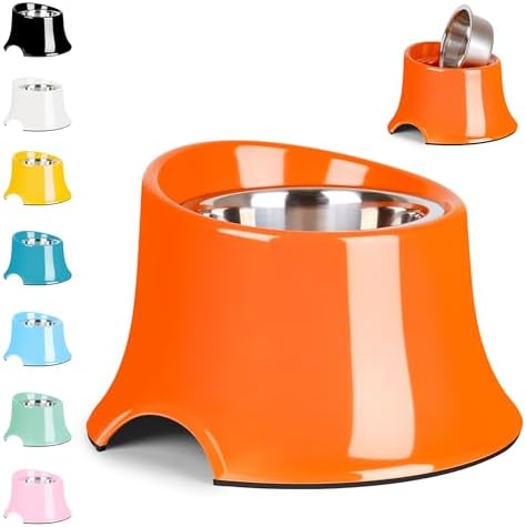 Tilted Elevated Dog Bowls Non-Slip & Non-Spill Pet Feeder with Elevated Detachable Melamine Stand, High Capacity Tilted Dog Bowl for Medium Small Size Dogs M/2 Cup Orange by Petvillage