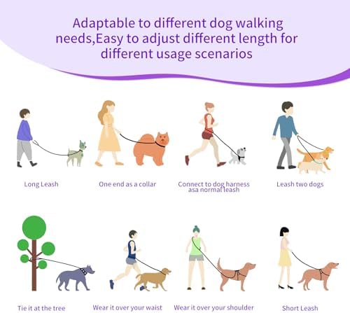Hands Free Dog Leash, 4.2 FT - 9.5 FT Multifunctional Crossbody Waist Leash for Dogs Walking Reflective Running Dog Leashs for Medium and Large Dogs Walking,Jogging,Running,Training (Purple) - Image 3