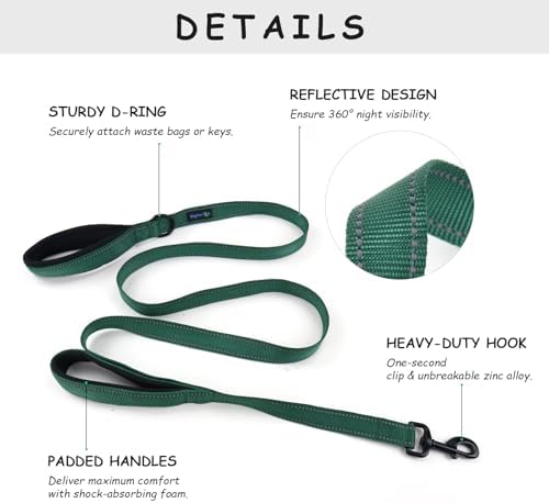 Wagtime Club Heavy Duty Double Handle Dog Leash for Large Medium Small Dogs - Image 2