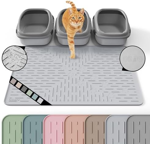 OHMO XL Cat Litter Mat, 37.5x25.2 Silicone Trapping Mat Ash Grey by OHMO