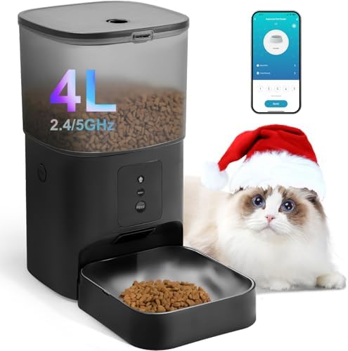 ANDOLL HOME 2.4G/5G Automatic Cat Feeder, 4L WiFi Food Dispenser with 10s Voice Recorder, Pet Feeder up to 10 Meals per Day, Timed Cat Feeder with Dry Food Sealed Ring by ANDOLLHOME