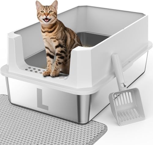 FURTIME Stainless Steel Cat Litter Box, Large Cats Metal Litter Box by FURTIME