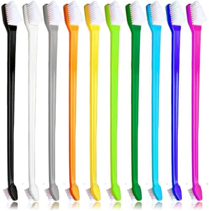 Dog Toothbrush Set of 10 - Dual Headed Tooth Brushes for Small to Large Dogs, Cat, Puppy, Kitten & Most Pet, Double Sided Teeth Cleaning Bulk Kit with Soft Bristles Long Handle, 10 Colors by MoonyMars