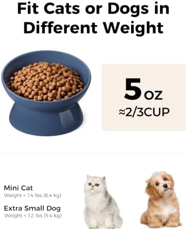 LoeJan Elevated Cat Food Bowl, 5 Oz Ceramic Raised and Tilted Water Bowl, Anti Vomiting and Protect Pets' Spines Dishes for Small Dog, Fat Faced Cat, Kitten (Deep Blue, 2 Pack | 5 OZ) - Image 6