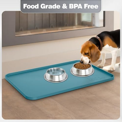 Silicone Dog Cat Food Mat Extra Thick Raised Edge, 24"x16" Slate Blue - Image 2