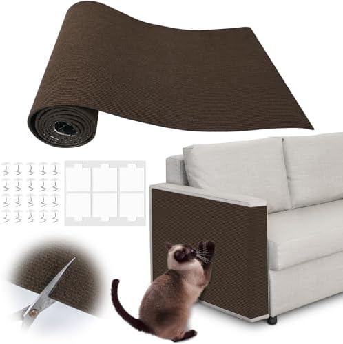 Cat Scratch Furniture Protector - 100" x 17" Trimmable Self-Adhesive Cats Claws Scratch Pads, DIY Cat Climbing Couch Protector for Scratch Post Cat Tree Replacement Indoor (Brown) by Inchoco