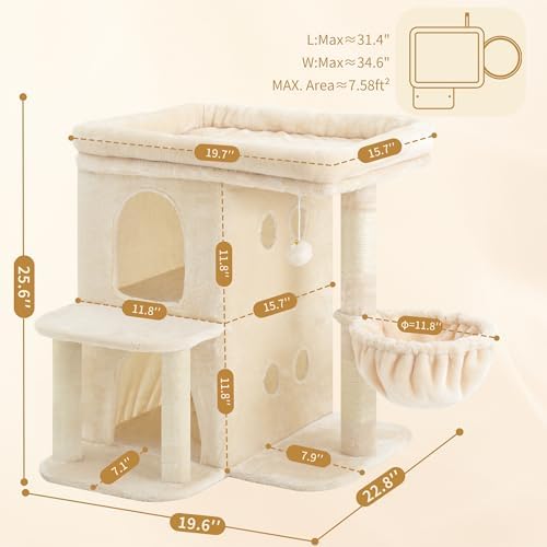 Heybly 25.6" Cat Tree for Large Cats with Big Perch & Dual Condos HCT204SM - Image 4