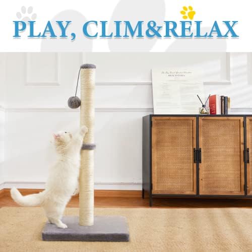 MeowHomm 32'' Tall Cat Scratching Post Cat Scratcher with Hanging Ball, Durable Cat Scratching Post for Indoor with Sisal Rope (Gray) - Image 2