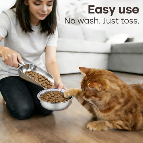 Cat Bowl Set (300 Disposable Pet Bowl Liners with 2 Stainless Steel Bowls) - Image 3