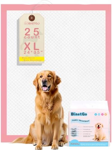BinetGo Pink Disposable Pee Pads for Dogs, 25 Count 24” x 35.5” X-Large Wee Wee Pads for Dogs Urine, Extra Absorbent Unscented Puppy Pads, Pet Training Pad for Dog, Pink Doggy Pee Pads for Indoors by BinetGO