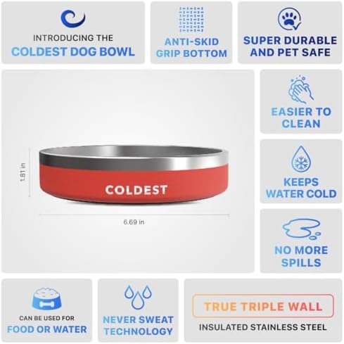 Coldest Dog Bowl - Anti Rust Metal, Non Slip, 3 Layers Insulated Stainless Steel Dog Bowls - Spill Proof & Heavy Duty - Water Bowl for Dogs, Cats & Pets, Dish Washer Safe (21 oz, Red) - Image 5