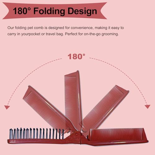 Folding Small Dog Grooming Brush (Red) - Image 4