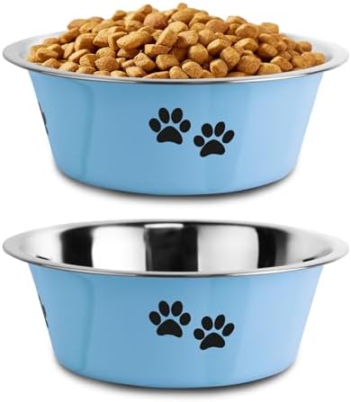 Stainless Steel Dog Bowls, Nonslip Rubber Bottom No Spill Proof Skid Metal Insulated Dog Bowls for Large Medium Small Breed Dogs (Blue, 3.6 Cups/29 OZ) by SOUXU