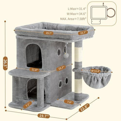 Heybly 26.3" Cat Tree for Large Cats with Big Perch & Dual Condos HCT204SW - Image 3