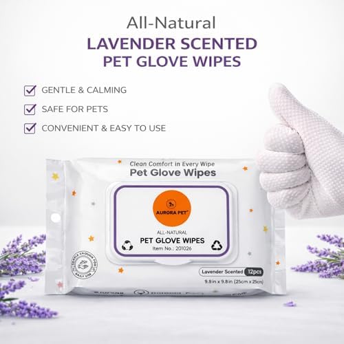 Aurora Pet Glove Wipes for Dogs & Cats, Wearable No-Rinse Grooming Glove Wipes for Paws, Face, Ears & Body, Hypoallergenic Disposable Pet Cleaning Wipes, Lavender Scented, 24 Count - Image 3