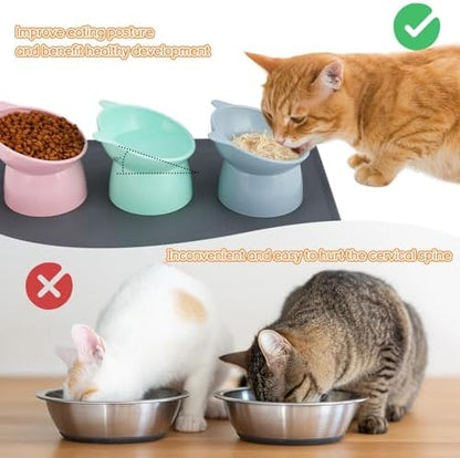 3 Pcs Elevated Cat Bowls 15° Raised Cat Bowl with Silicone Mat - Image 6