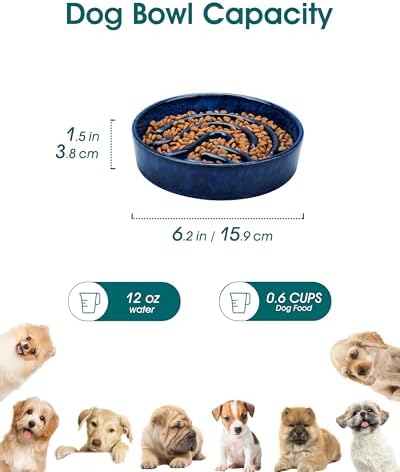 vancasso Slow Feeder Dog Bowl, 0.6 Cup Ceramic Slow Feeding Food Dish for Small Breed, Puzzle Dog Food Bowl for Fast Eater, Blue - Image 2
