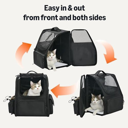 Amazon Basics Pet Backpack for Cats & Small Dogs, Collapsible Travel Carrier with Ventilated Mesh, Removable Pad, and Safety Leash, Black - Image 3