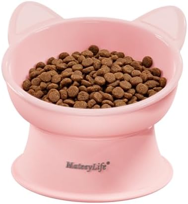 MateeyLife Raised Cat Bowls, Cat Food Bowl Elevated for Kittens & Small Dogs, 15°Tilted Protect Pets' Neck and Anti Vomiting, Whisker Friendly Food & Water Feeding Bowl, 6 oz Each - Pink by MateeyLife