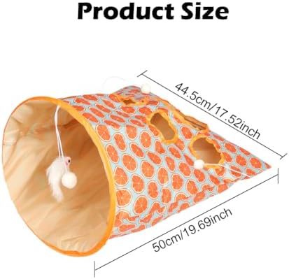 Cat Tunnel Bag for Indoor Cats, Crinkle Bag Toy Cat & Hamsters Play Tunnel Toy, Pet Collapsible Tunnels with 1 Little Mouse & Toy Ball Cats Drill Sleeping Bags (Orange) - Image 3