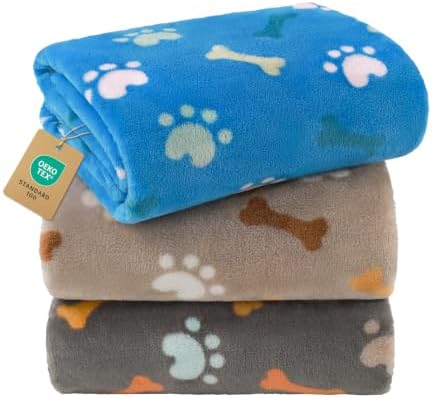 Luciphia 1 Pack 3 Blankets Fluffy Premium Fleece Pet Blanket Flannel Bone Printed Throw for Dog Cat, Soft Throw Cover for Crate Couch, Gifts Puppy Essentials,Blue/Grey/Brown, Small (23x16 inch) by luciphia