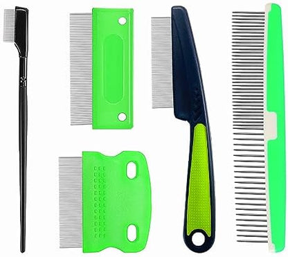 5 Pieces Pet Grooming Comb, Pet Hair Comb Rubber Handle Dog Hair Comb, Dog Eye Combs Pet Grooming Comb Flea Comb for Dog/Cat/Small Pets Removing Eye Mucus, Removes Knots, Mats and Tangles by LMZCGRCZM