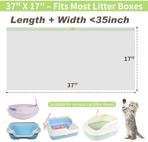 Thickened Extra Large Cat Litter Box Liners 37" x 17", 20 Count Kitty Waste Bags with Drawstring – Heavy Duty Tear-Resistant Waterproof Pre-Separated Cat Litter Pan Liners for Easy Cleanup - Image 2