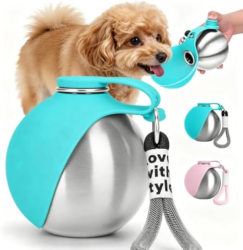 Stainless Steel Dog Water Bottle with Bowl, Portable Leak-Proof for Travel by KINIVAFashionJewelry