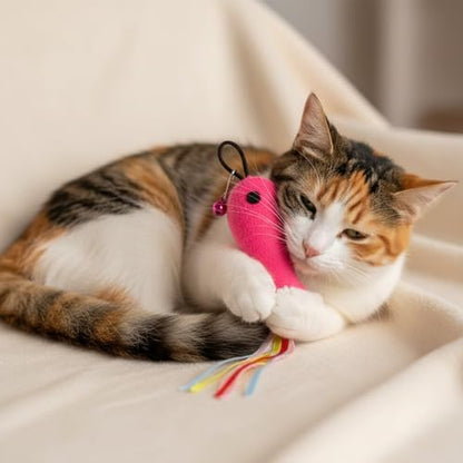 5 PCS Fish and Mice Catnip Toys Plush Filled, Cat Toys Pink Fish Catnip Toy for Cats Flopping Cats Fishs Toy Filled Soft Plush, Premium CatWandToy Accessories with Ribbons for Indoor CatKitten Play - Image 7