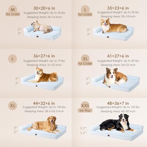 EHEYCIGA Memory Foam Dog Bed for Crate, L Plus Orthopedic Dog Bed, Washblue - Image 2