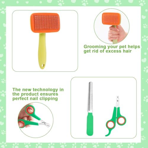VCZONE 8 Pcs Dog Grooming Kit: Nail Clipper, Flea Comb, Shampoo Brush, Shedding Brush, Dematting Comb, Silicone Toothbrush (Green) - Image 5