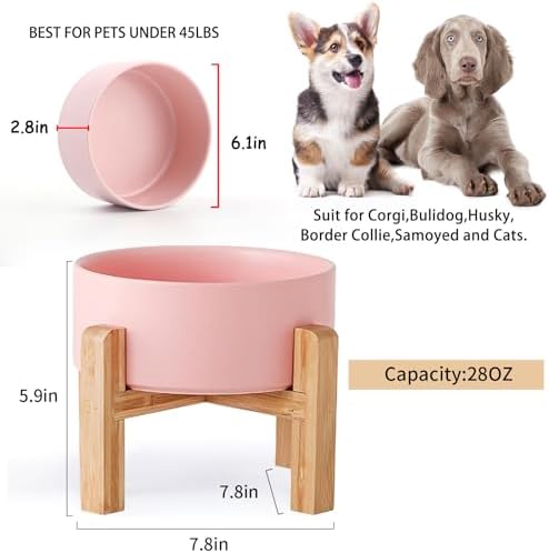 Petygooing 28 OZ Pink Elevated/Raised Ceramic Dog Bowl for Small and Medium Breeds, Dog Food Water Dish with Stand,Pet Feeding Bowl with Anti Slip Rubber for Cats Small and Medium Dogs (3.6 Cups) - Image 3