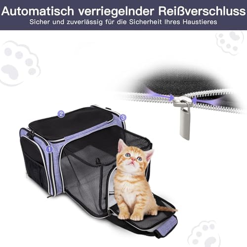 BAGLHER Cat Carrier Bag,Airline Approved Pet Carrier Soft Side Pet Travel 5 Sides Open Doors 3 Sides Expandable Foldable Dog Carrier with Fleece Pad - Image 4