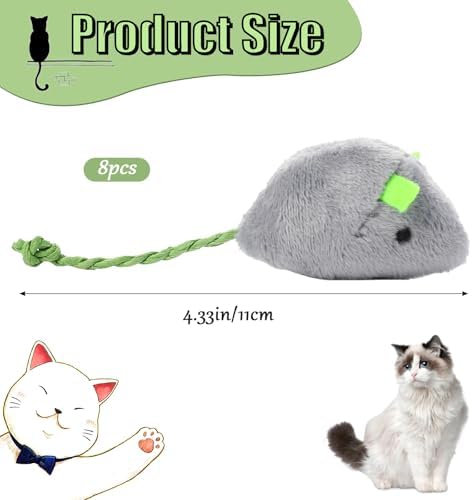 Mozeat Lens 8 Pack Toy Mice for Cats Cat Mice Toys Interactive Toy Cats Mouse Plush Cat Toys Catnip Toy Biting Toys for Cats Mouse Shaped Toy for Indoor Cats Realistic Design 8 Color - Image 2