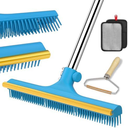 mupapi Carpet Rake for Pet Hair Removal, Reusable Pet Hair Remover Broom, 60'' Adjustable Long Handle Dog and Cat Hair Remover Tool Set of 3, Lint Remover Scraper for Carpets, Rugs, Mats, Couch, Car by WelcomeTomupapi