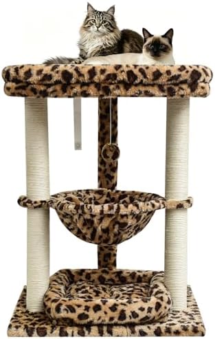 SYANDLVY Leopard Print Small Cat Tree with Top Perch, Hammock & Bottom Bed by SYANDLVY