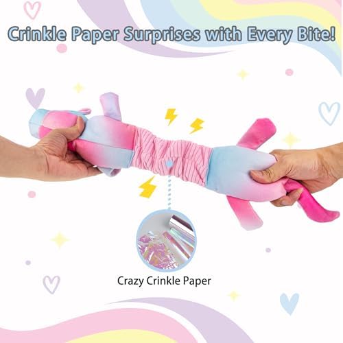 lilfrd Pink Unicorn Squeaky Dog Toy, Crinkle Plush Tug Toy for Dogs - Image 3