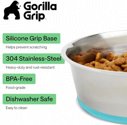 GORILLA GRIP Dog Bowl, Food Grade Stainless Steel Water Bowls, 6 Cup Green - Image 2