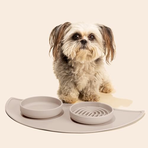 Slow Feeder Dog Bowl - Silicone Dog Bowl, Small, 6" x 1.25" - Tan - Image 2